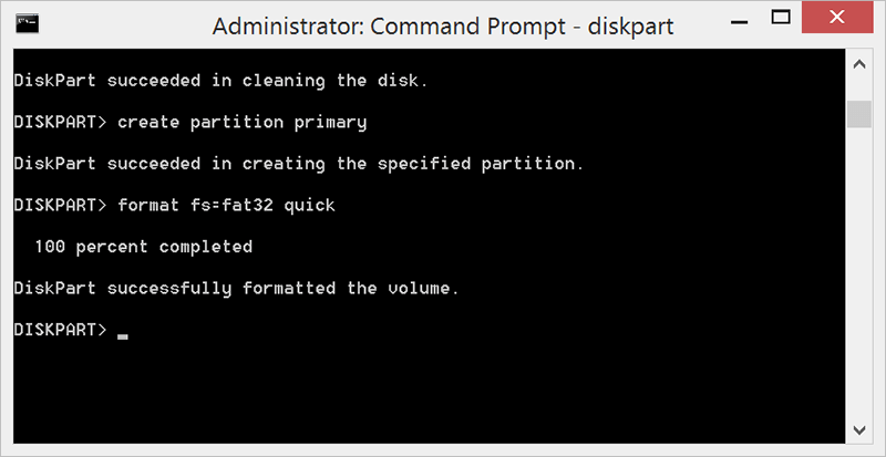 Diskpart format the disk