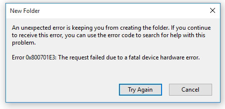 Fix the Request Failed due to a Fatal Device Hardware Error - message