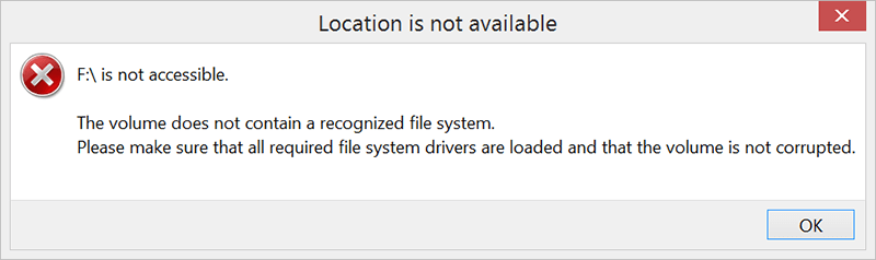 The volume does not contain a recognized file system