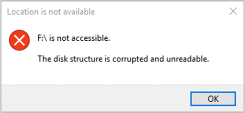 The disk structure is corrupted and unreadable