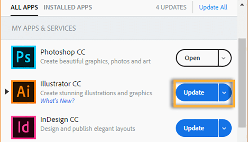 Updaate Adobe Illustrator
