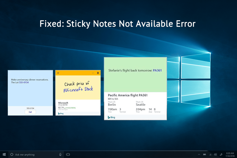 Sticky Notes Not Available Error