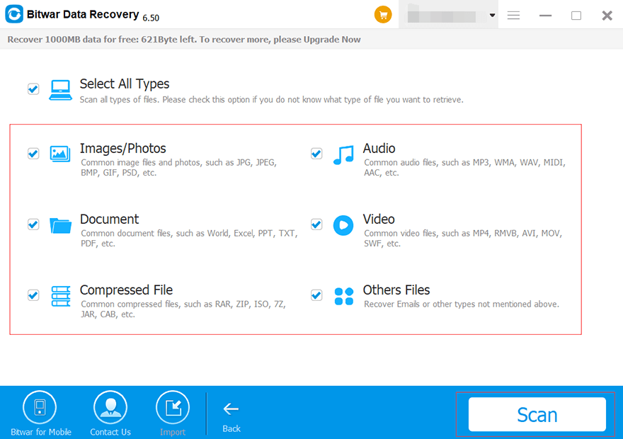 Select file types