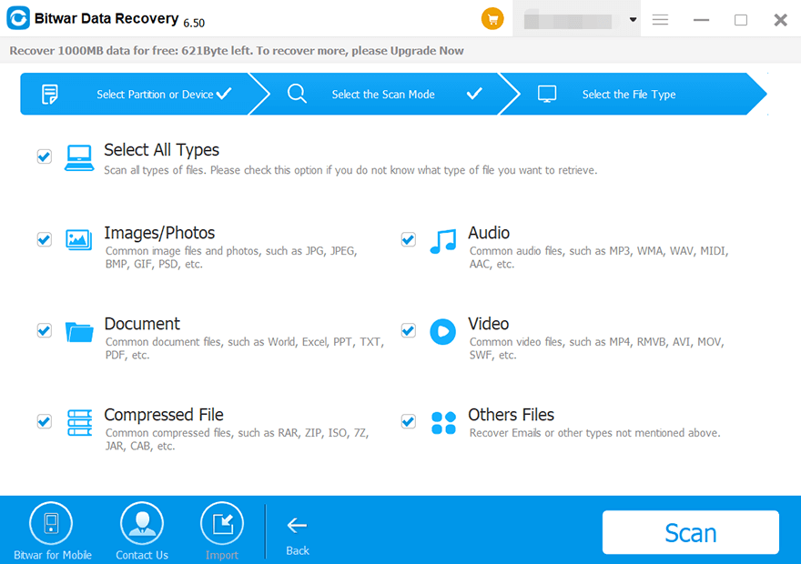 Select the file types