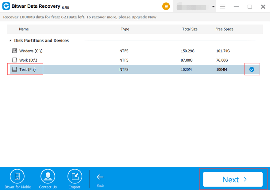 Select the partition or device